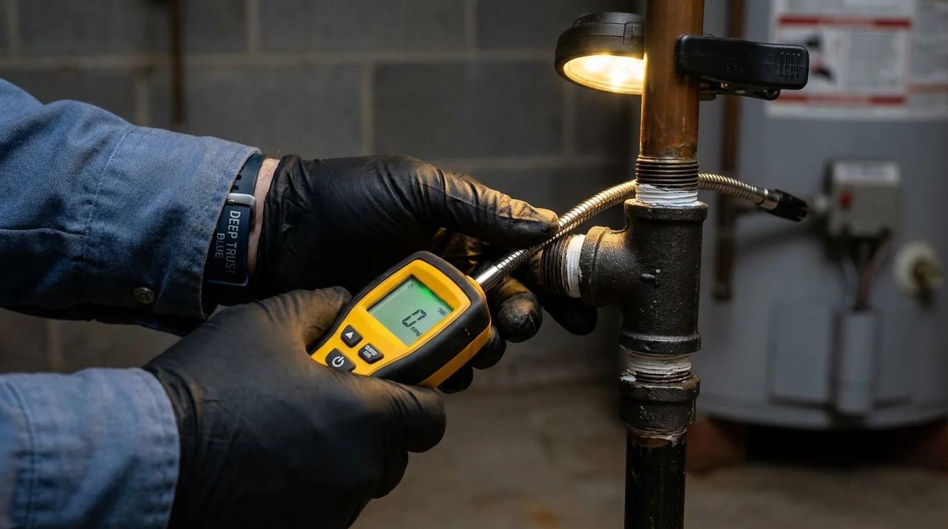 Gas leak detection with electronic sniffer by Johns Plumbing LLC in Antrim