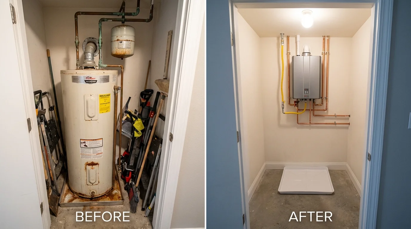 Tank water heater versus wall-mounted tankless unit comparison for Antrim, NH homeowners
